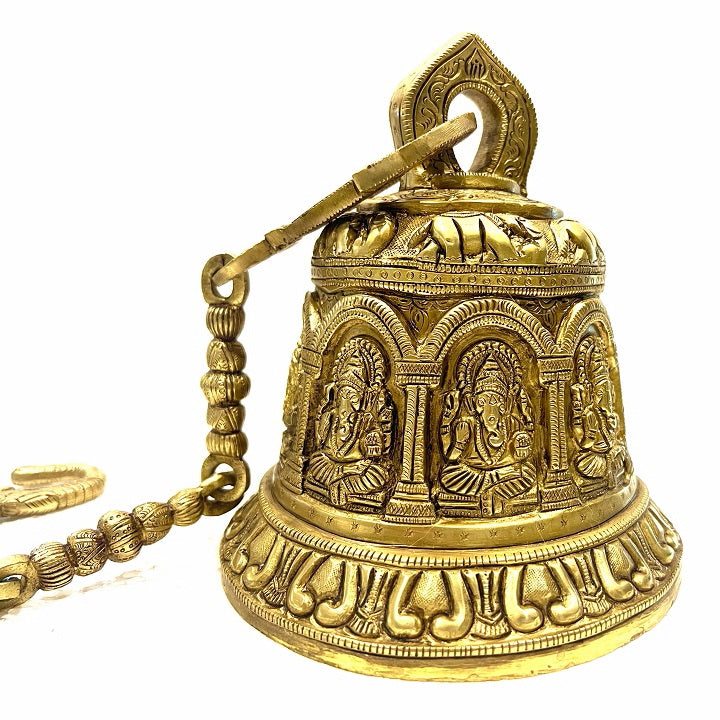 Brass Hanging Bell with Chain Handcrafted Bell for Temple Home