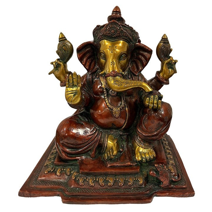 Antique Copper Brass Ganesha Statue Large Idol Sculpture