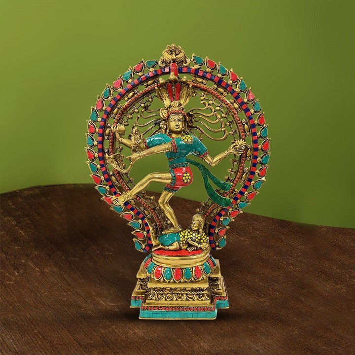 Antique Large Brass Stone Nataraja Statue