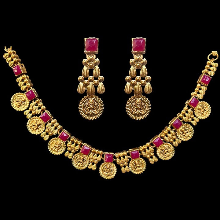 Antique Gold Lakshmi Necklace Earring Jewelry Set