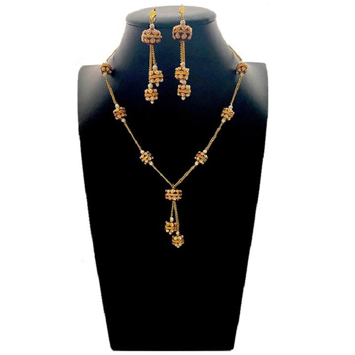 Beaded Gold Fashion Jewelry Necklace Earring Set