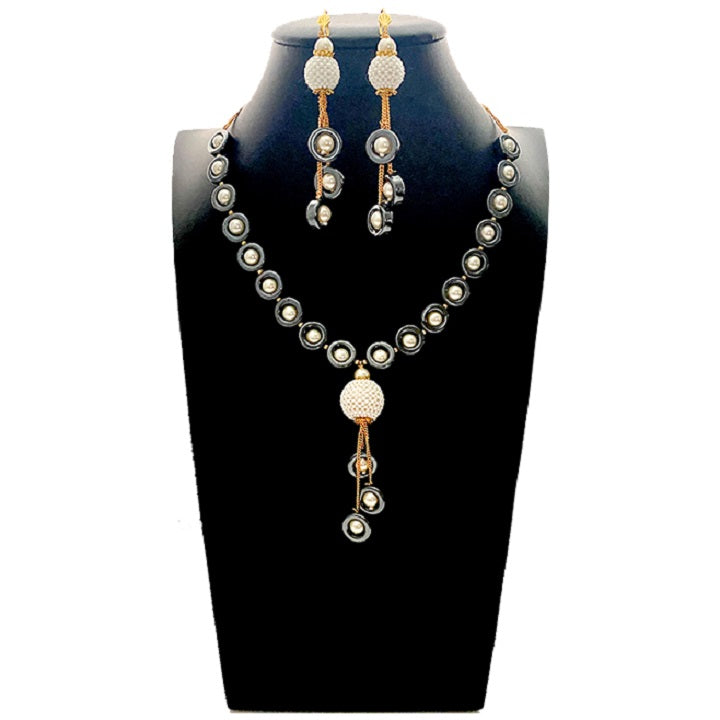 Beaded Pearl Antique Gold Fashion Statement Jewelry Necklace Earring Set