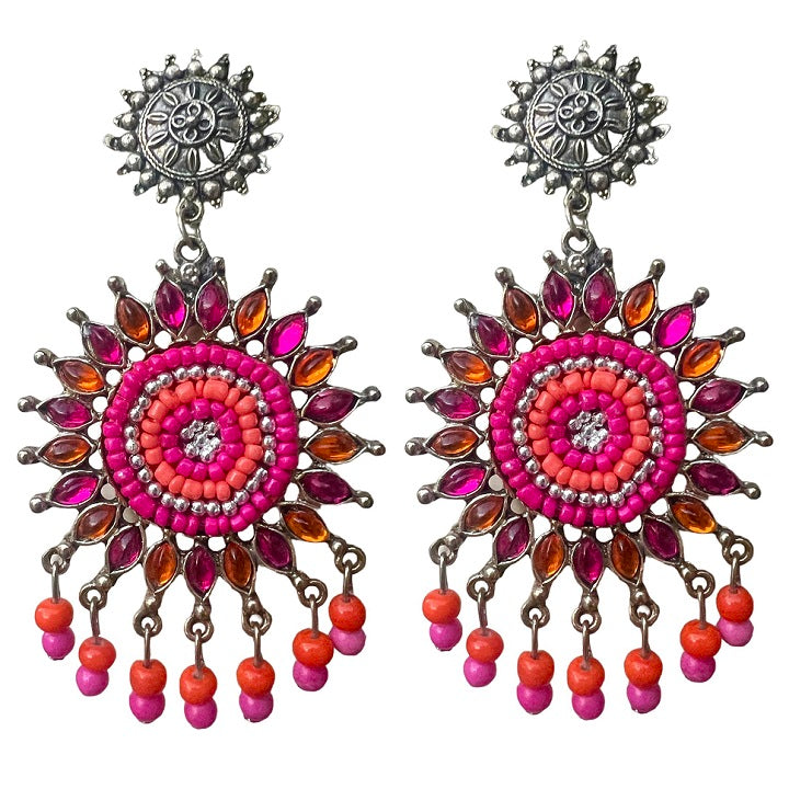 Beaded Pink Orange Stone Dangle Fashion Jewelry Earrings