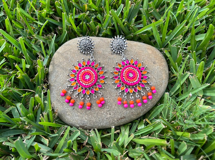 Beaded Pink Stone Dangle Fashion Jewelry Earrings