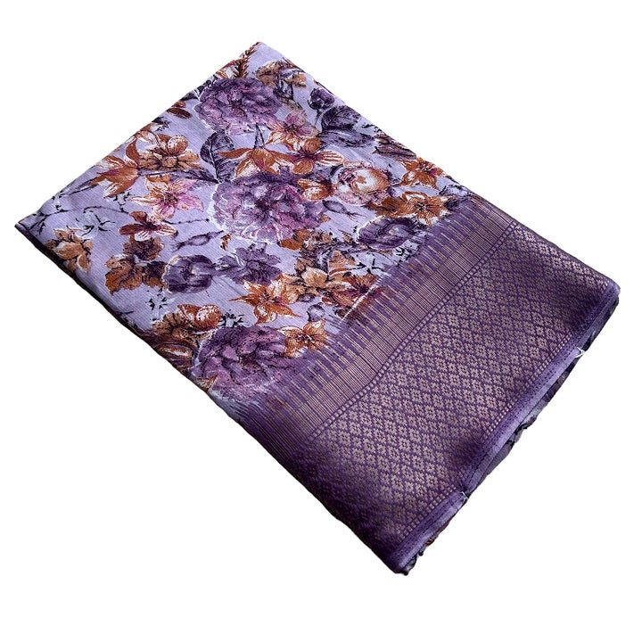 Binny Crepe Purple Floral Printed Soft Fancy Saree