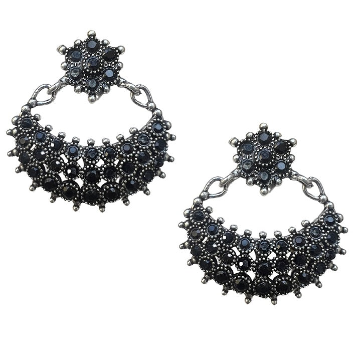 Black RhineStone Studded Choker Necklace Earring Fashion Jewelry Set