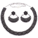 Black Silver Choker Necklace Earring Fashion Jewelry Set