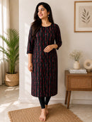Black Maroon Silver Print Cotton Kurta