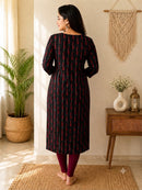 Black Maroon Print Cotton Kurta