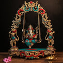Antique Brass Swinging Ganesha Statue Large Idol Sculpture