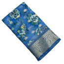 Chanderi Cotton Denim Blue Floral Printed Fancy Saree