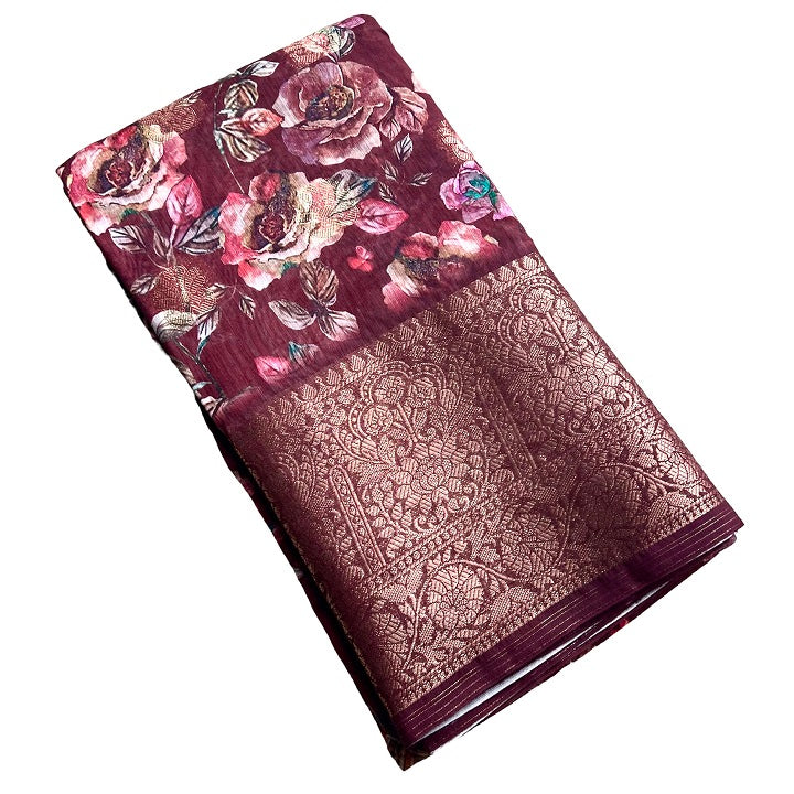 Chanderi Cotton Floral Printed Soft Fancy Saree