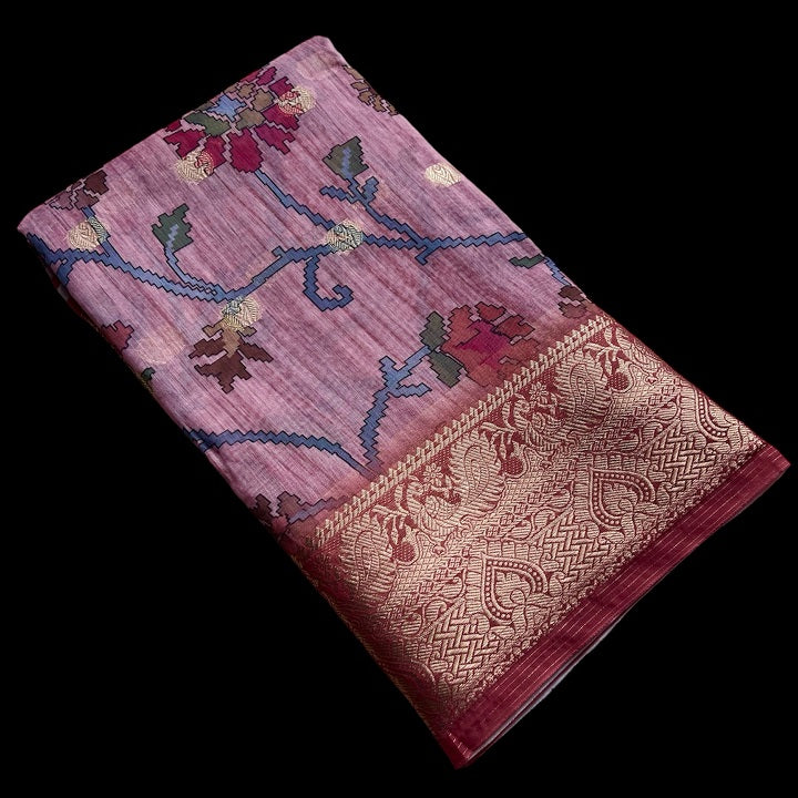 Chanderi Silk Cotton Pink Floral Printed Saree