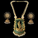 Green Pearl Temple Necklace Earring Jewelry Pendant Set