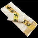 Kerala Kasavu Mundum Neriyathum Set Mundu Peacock Feather Flute Prints Motif