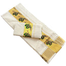 Kerala Kasavu Set Mundu Mundum Neriyathum Peacock Feather Flute Prints Motif