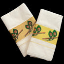 Kerala Kasavu Set Mundu Mundum Neriyathum Peacock Feather Flute Prints