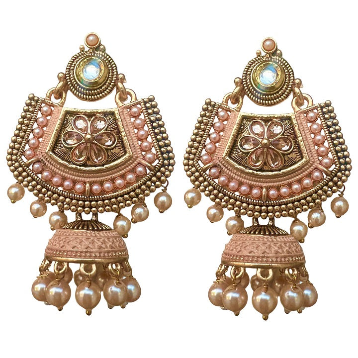 Meenakari Kundan & Pearl Floral Ethnic Drop Jhumka Earrings