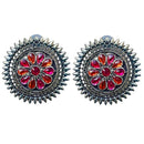 Oxidised Silver Pink Orange Stone Fashion Jewelry Stud Earrings