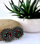 Oxidized Silver Crystal Stone Fashion Jewelry Stud Earrings