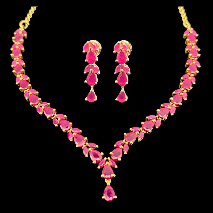 Pink American Diamond Studded Jewelry Necklace Earring Set