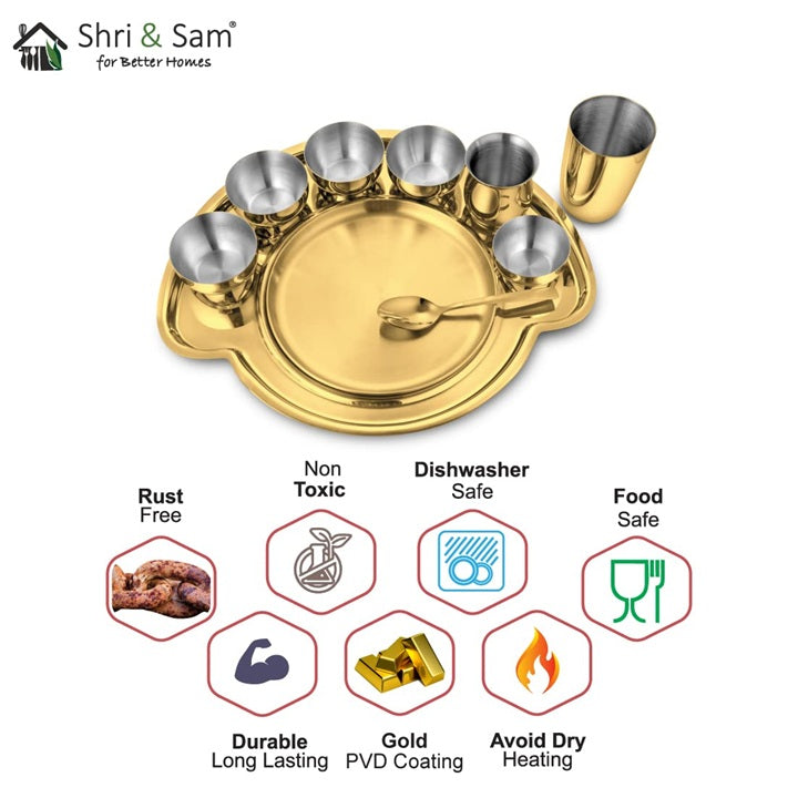 Shri & Sam Nifty Gold Stainless Steel Thali Set