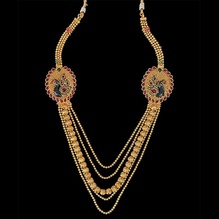 Traditional Peacock Antique Gold Jewelry Layered Haram Chain