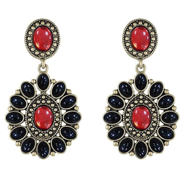 Vintage Black Red Rhinestone Fashion Jewelry Dangle Earrings