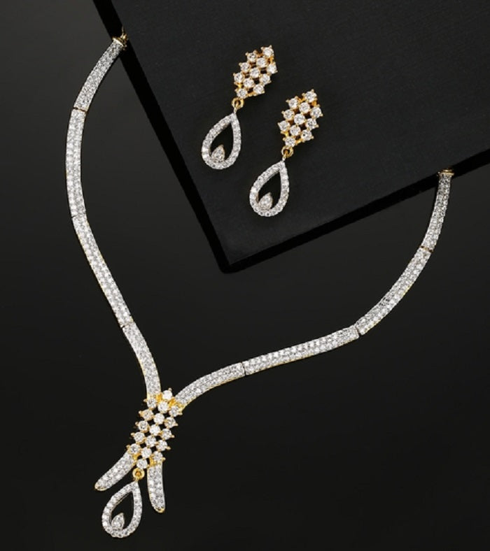 Elegant American Diamond Pearl Jewelry Necklace Earring Set