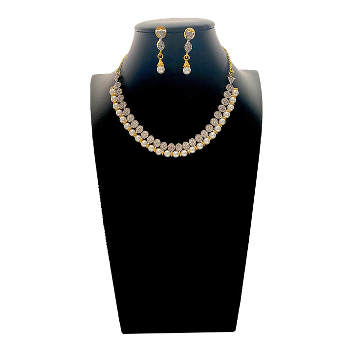 American Diamond Pearl Jewelry Necklace Earring Set