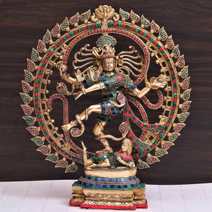 Decorative Large Antique Brass Stone Nataraja Statue