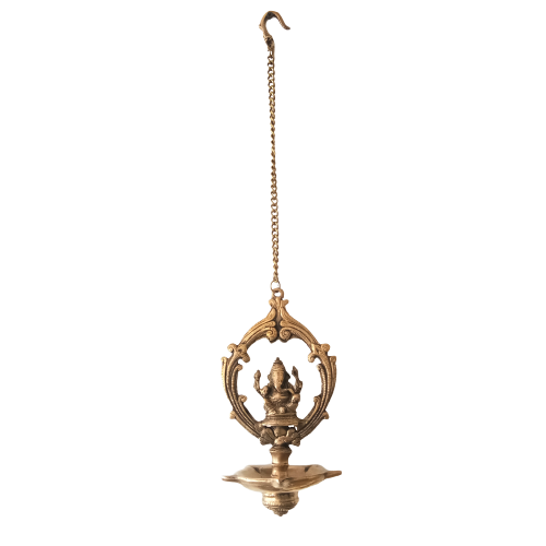 Antique Brass Hanging Ganesha Diya Oil Lamp