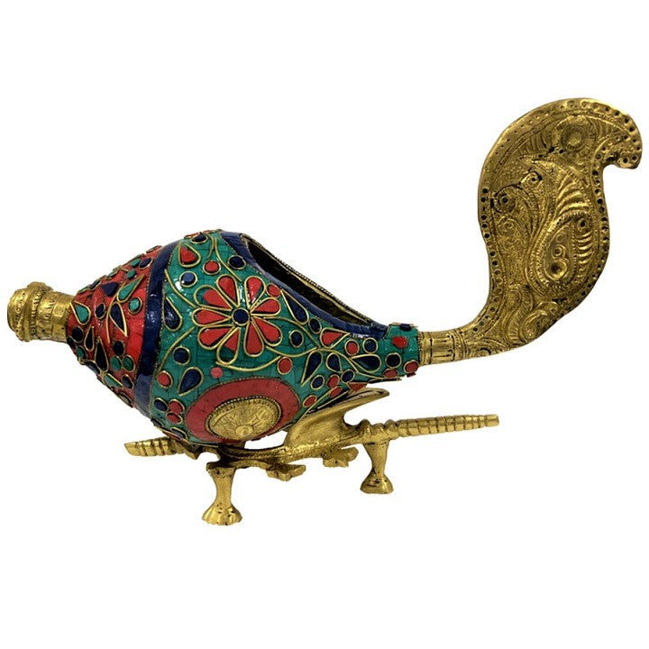Antique Brass Shankh Conch Shell Stand Décor