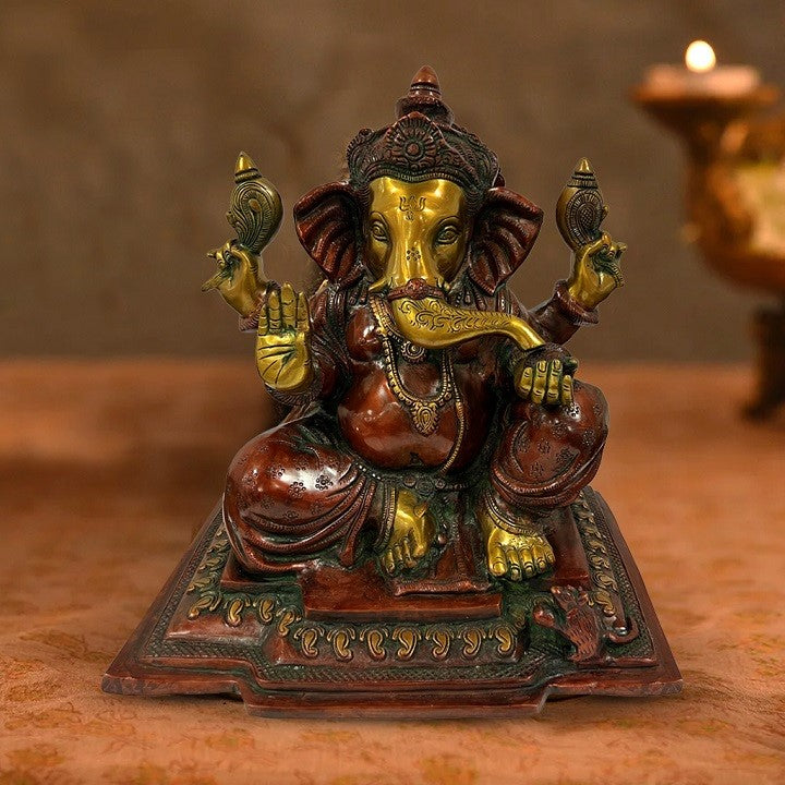 Antique Copper Brass Ganesha Statue