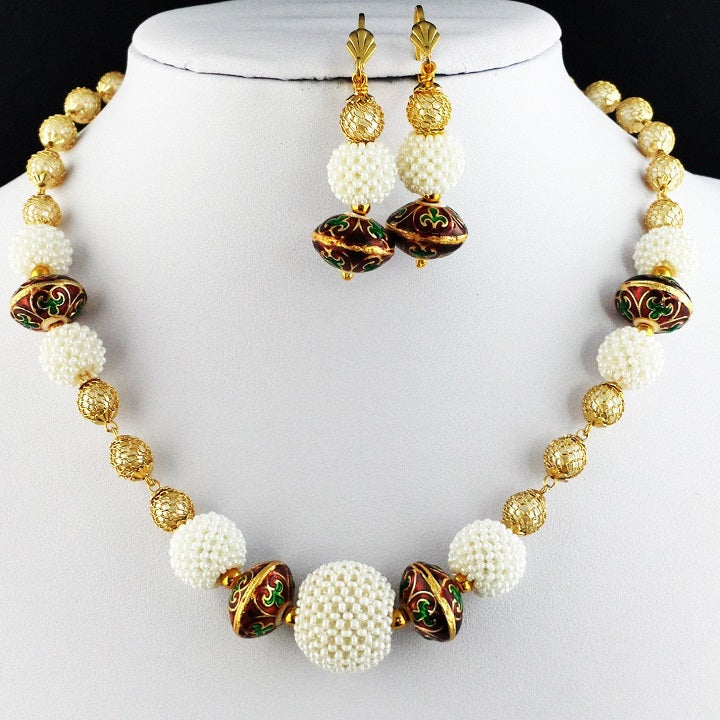  Antique Gold Meenakari Fashion Jewelry Necklace Earring Set