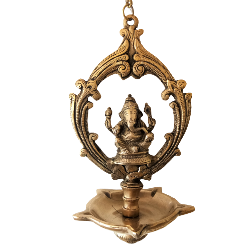 Antique Hanging  Brass Ganesha Diya Oil Lamp