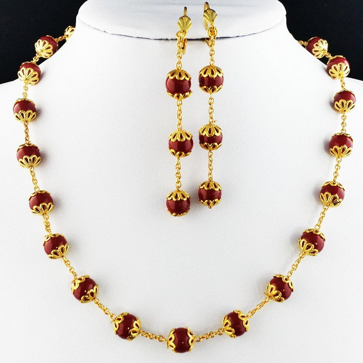 Beaded Gold Fashion Jewelry Necklace Earring Set