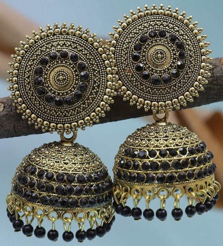 Black Contemporary Jhumka Earrings (Large)