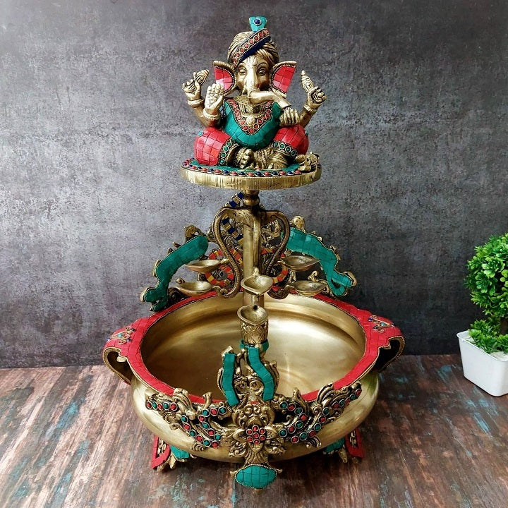 Brass Ganesha Urli Decor