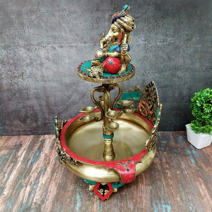 Brass Ganesha Urli Lamp Diya Decor