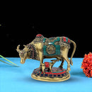 Brass Kamdhenu Nandi Cow and Calf Statue