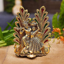 Brass Radha Krishna Peacock Oil Diya Lamp Statue