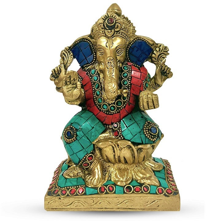 Brass Stone Ganesha Statue Sculpture Idol