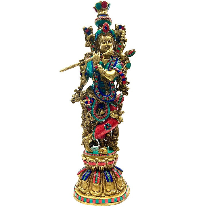 Decorative Antique Brass Krishna Statue Large Idol Sculpture