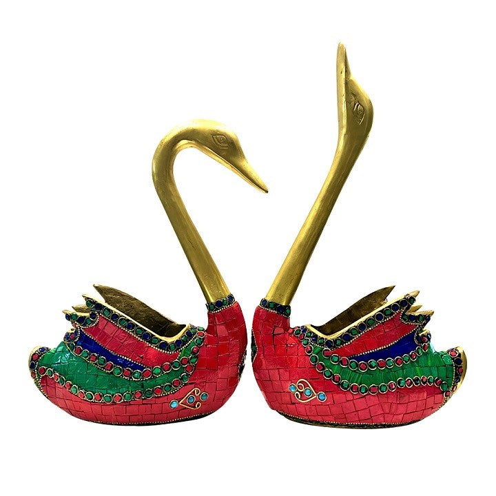 Decorative Antique Brass Swan Set