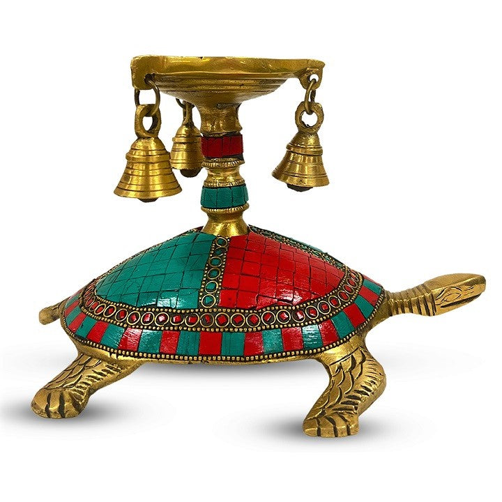 Decorative Antique Brass Tortoise Lamp Diya Hanging Bells