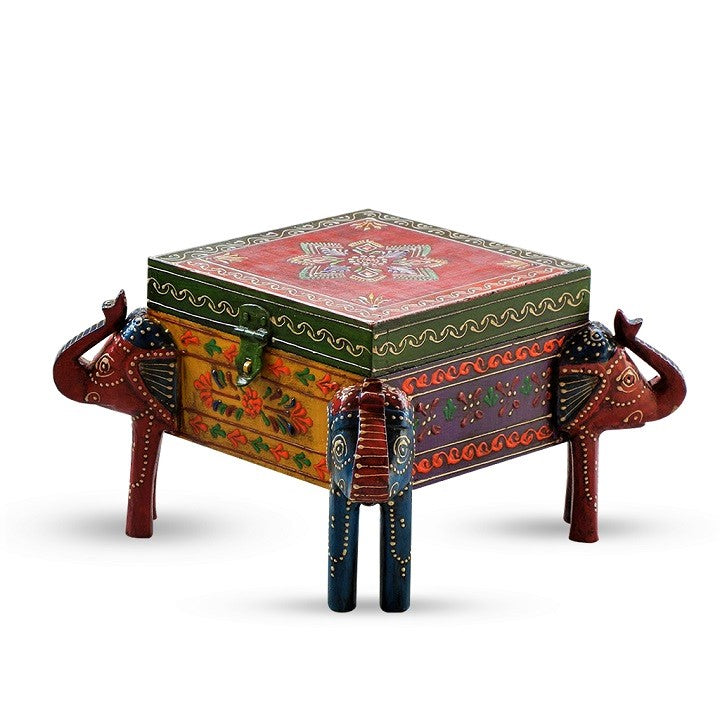 Ethnic Hand Carved Wooden Elephant Jewelry Box