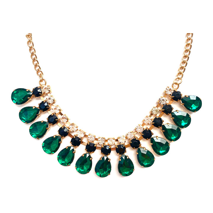 Faceted Green Teardop Stone Fashion Necklace