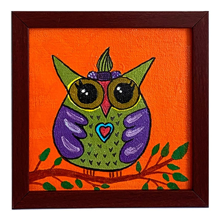 Framed Hand Painted Owl Wall Canvas Art Décor