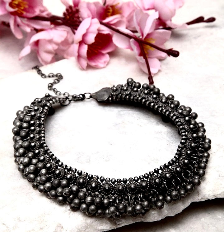 German Oxidized Silver Ghungroo Fashion Jewelry Choker Necklace